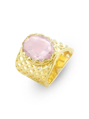 Nomad Pozłacany pierścionek z kwarcem różowym rozmiar: 50