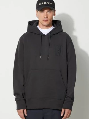 Norse Projects bluza bawełniana Arne Relaxed Organic Brushed Fleece N Logo Hoodie męska kolor czarny z kapturem gładka N20-1354-9999