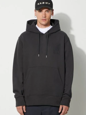 Norse Projects bluza bawełniana Arne Relaxed Organic Brushed Fleece N Logo Hoodie męska kolor czarny z kapturem gładka N20-1354-9999