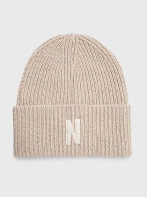 Norse Projects czapka wełniana Merino Lambswool Rib N Logo Beanie kolor beżowy wełniana N95-0953-2064