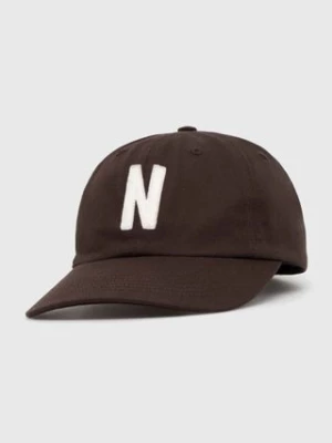 Norse Projects czapka z daszkiem bawełniana Felt N Twill Sports Cap kolor brązowy z aplikacją N80.0128.2022