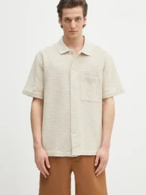 Norse Projects koszula bawełniana Gustav Crochet Jersey Shirt męska kolor beżowy relaxed z kołnierzykiem klasycznym N01.0683.2064