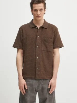 Norse Projects koszula bawełniana Gustav Crochet Jersey Shirt męska kolor brązowy relaxed z kołnierzykiem klasycznym N01.0683.2033