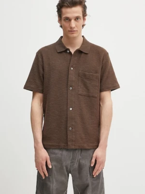 Norse Projects koszula bawełniana Gustav Crochet Jersey Shirt męska kolor brązowy relaxed z kołnierzykiem klasycznym N01.0683.2033