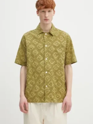 Norse Projects koszula bawełniana Mads Batik SS Shirt męska kolor zielony regular N40.0833.8037