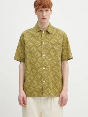 Norse Projects koszula bawełniana Mads Batik SS Shirt męska kolor zielony regular N40.0833.8037