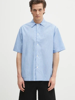 Norse Projects koszula bawełniana Mads Poplin Stripe SS męska kolor niebieski relaxed z kołnierzykiem klasycznym N40.0831.7000