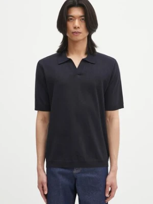 Norse Projects polo lniane Leif Cotton Linen Polo męski kolor granatowy gładki N45.0502.7004