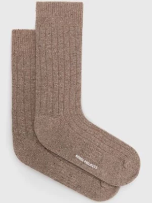 Norse Projects skarpetki z domieszką wełny Bjarki Neps Wool Rib Sock kolor beżowy N82-0008-0966