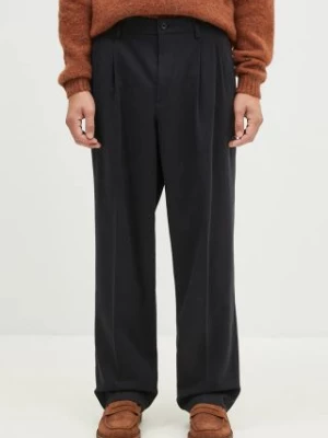 Norse Projects spodnie z domieszką wełny Benn Relaxed Cotton Wool Twill Pleated Trouser kolor czarny w fasonie chinos N25.0395.9999