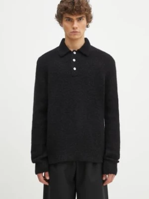 Norse Projects sweter wełniany Rasmus Relaxed Brushed Polo męski kolor czarny  N45.0614.9999