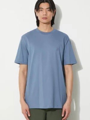 Norse Projects t-shirt bawełniany Johannes męski kolor niebieski z aplikacją N01.0643.7121