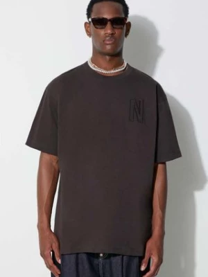 Norse Projects t-shirt bawełniany Simon Loose Organic Heavy Jersey N Logo T-Shirt kolor brązowy z aplikacją N01-0645-2022