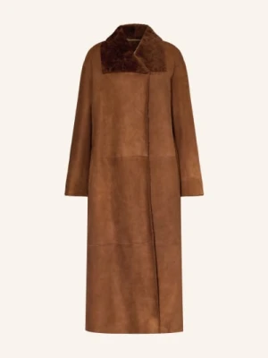 Nour Hammour Skórzany Płaszcz Birthday Dwustronny braun