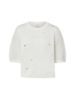 Nümph Sweter damski z krótkim rękawem - NULulo Kobiety Bawełna (100%) biały,