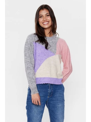 NÜMPH Sweter "Nuriette" w kolorze szaro-kremowo-jasnoróżowym rozmiar: S/M