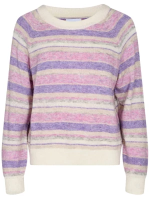 NÜMPH Sweter "Riette" w kolorze fioletowo-jasnoróżowo-kremowym rozmiar: M/L