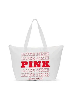 PINK Nylonowa torba tote Love PINK Victoria's Secret Biały