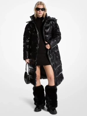 Nylonowy płaszcz puchowy Ciré z wykończeniem ze sztucznego futra Michael Kors CZARNY (Czarny)