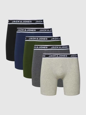 Obcisłe bokserki z elastycznym paskiem z logo w zestawie 5 szt. model ‘BOXER’ jack & jones