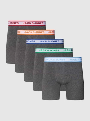 Obcisłe bokserki z elastycznym paskiem z logo w zestawie 5 szt. model ‘MILO’ jack & jones