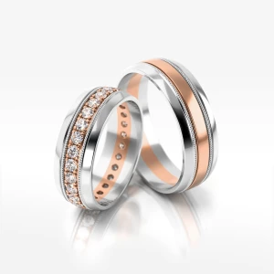 Obrączki ślubne z dwukolorowego złota 6.5mm półokrągłe Filipowicz