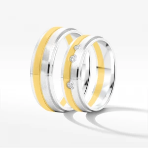 Obrączki ślubne z dwukolorowego złota 6mm fazowane Filipowicz