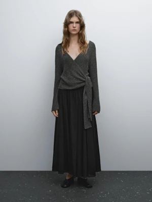 Obszerna Plisowana Spódnica Średniej Długości - Czarny - - Massimo Dutti - Kobieta