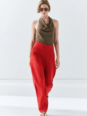 Obszerne Spodnie Lniane - Czerwony - - Massimo Dutti - Kobieta