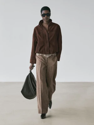 Obszerne Spodnie Z Mieszanki Wełny Z Szerokimi Nogawkami - Szary Mysi - - Massimo Dutti - Kobieta