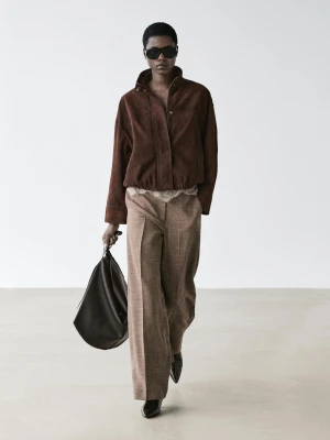 Obszerne Spodnie Z Mieszanki Wełny Z Szerokimi Nogawkami - Szary Mysi - - Massimo Dutti - Kobieta