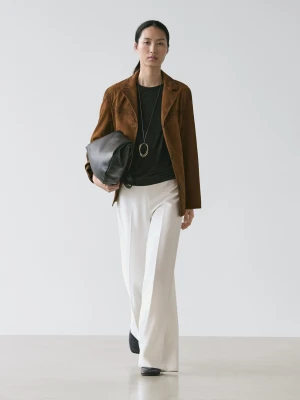 Obszerne Spodnie Z Szerokimi Nogawkami - Surowy - - Massimo Dutti - Kobieta