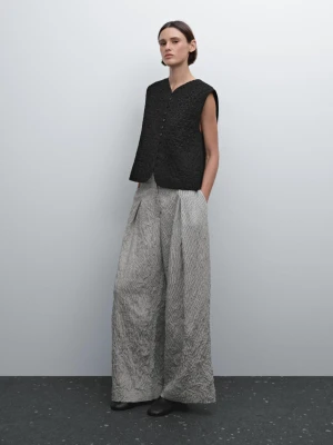 Obszerne Spodnie Z Tkaniny W Paski - Czarny - - Massimo Dutti - Kobieta