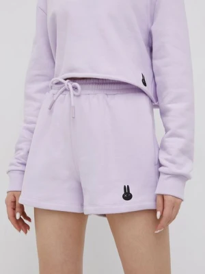OCAY Szorty bawełniane damskie kolor fioletowy gładkie high waist