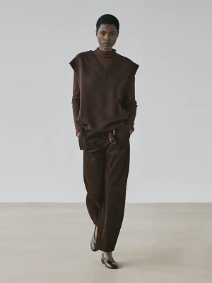 Ocieplacz Z Dekoltem W Serek I Wiązaniami - Brązowy - - Massimo Dutti - Kobieta