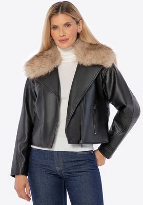 Ocieplana damska ramoneska z futrzanym kołnierzem czarna Wittchen