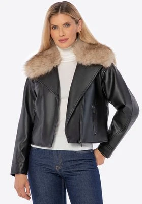 Ocieplana damska ramoneska z futrzanym kołnierzem czarna Wittchen