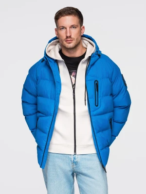 Ocieplana pikowana kurtka męska z raglanowym rękawem – niebieska V2 - Rozmiar: M Ombre Clothing