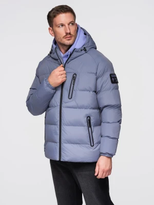 Ocieplana pikowana męska kurtka z raglanowym rękawem – zgaszony fiolet V6 Ombre Clothing