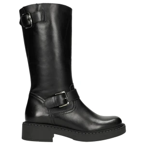 Czarne skórzane bikery damskie z klamrami 55220-51 Wojas