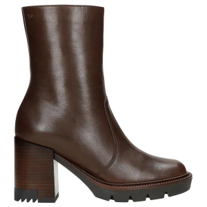 Brązowe skórzane botki damskie na obcasie typu slupek 55225-52 Wojas