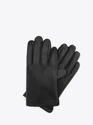 Ocieplane czarne rękawiczki męskie ze skóry naturalnej czarne Wittchen