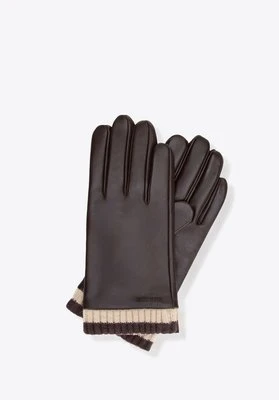 Ocieplane męskie rękawiczki ze skóry naturalnej owczej brązowe Wittchen