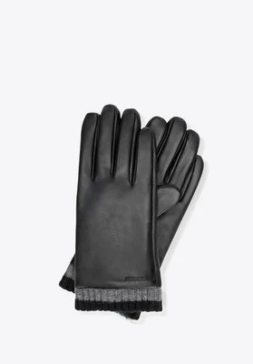 Ocieplane męskie rękawiczki ze skóry naturalnej owczej czarne Wittchen
