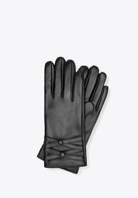 Ocieplane rękawiczki damskie ze skóry naturalnej czarne Wittchen