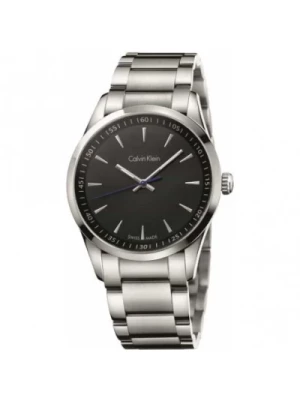 Odważny Zegarek Kwarcowy z Czarną Tarczą i Srebrnym Paskiem ze Stali Calvin Klein