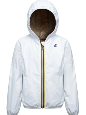 Odwracalna biała/beżowa kurtka z kapturem z nylonu K-Way