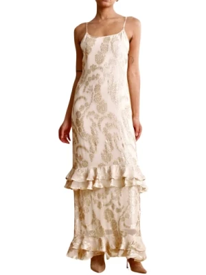 Off White Brocade Georgette Strap Sukienka BY Timo