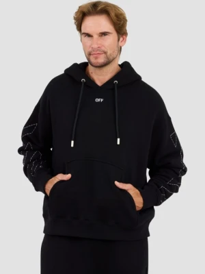 OFF-WHITE Czarna męska bluza haftowana Stitch Arr Skate Hoodie, Rozmiar XL Off White