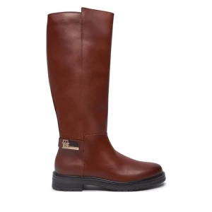 Oficerki Tommy Hilfiger Th Logo Leather Long Boot FW0FW08335 Brązowy